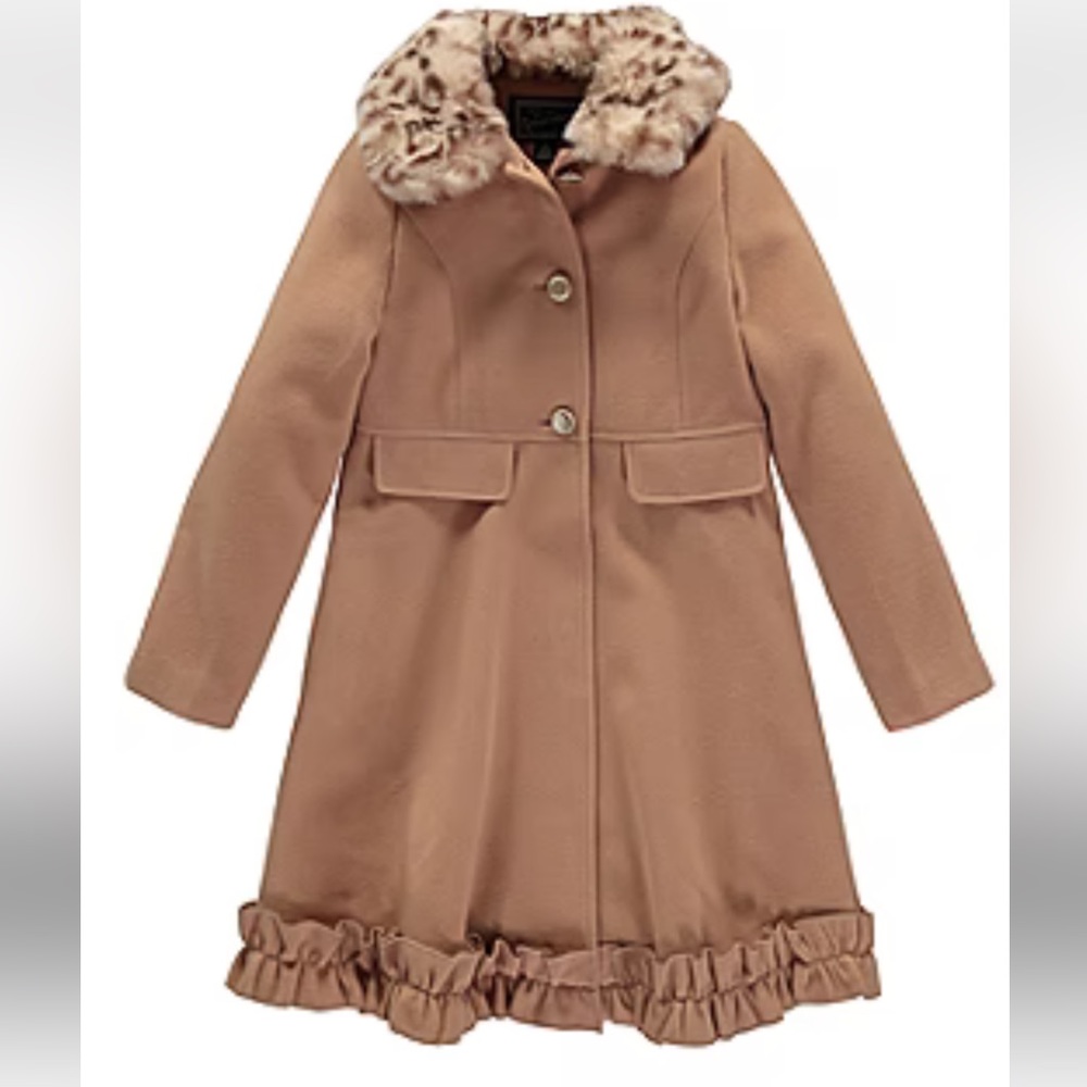 NWT Rothschild Big Girls Detachable Faux Fur Ruffle Trim Coat -10/12, 14, 16